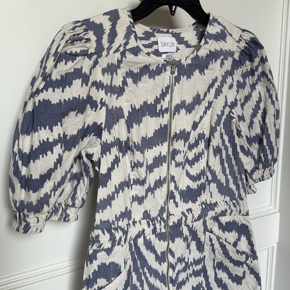 SAYLOR RAFAELA DENIM SHORTS ROMPER Blue Zebra Print Womens Size Small - Picture 3 of 13